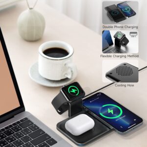 Portable Wireless Charging Station,3 in 1 15W Fast Wireless Charger Pad Compatible iPhone 14 13 12 11 AirPods Android&Detachable Charging Dock Stand Compatible Apple Watch【QC 3.0 Adapter Included】