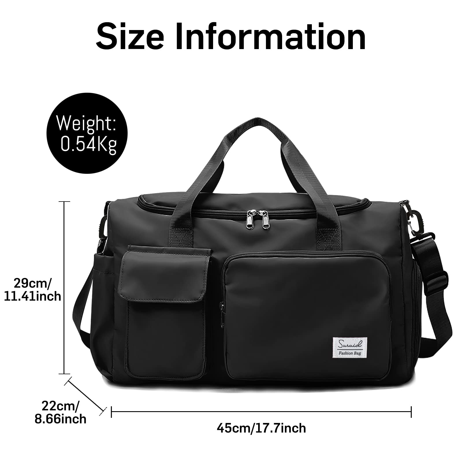 Suruid Sports Gym Bag with Shoes Compartment Travel Duffel Bag with Dry Wet Separated Pocket for Men and Women, Overnight Bag Weekender Bag Training Handbag Yoga Bag - Black