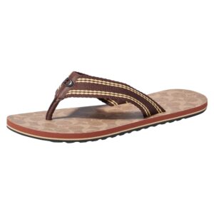 coach men's webbing flip flop, tan signature, 10