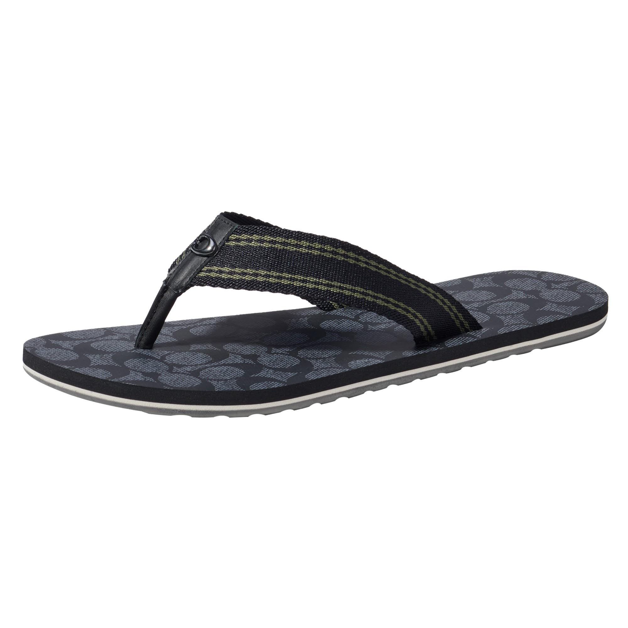 Coach Men's Signature Webbing Flip Flop, Charcoal/Black, 12