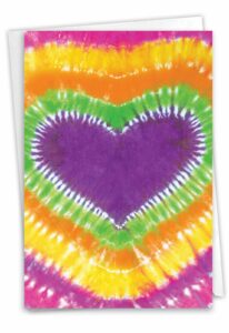 nobleworks - 1 hilarious all occasions blank humor greeting card with 5 x 7 inch envelope - vibrant color, groovy vibes for men and women (1 card) - tie-dye hearts c9162iocb