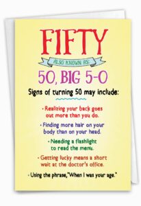 nobleworks - funny milestone birthday greeting card with envelope (4.63 x 6.75 inch) - turning fifty c9273mbg