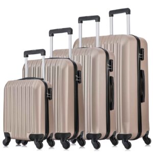 fridtrip 4 piece luggage sets hard shell lightweight abs luggage suitcase with durable spinner wheels 16" 20" 24" 28" (champagne gold)