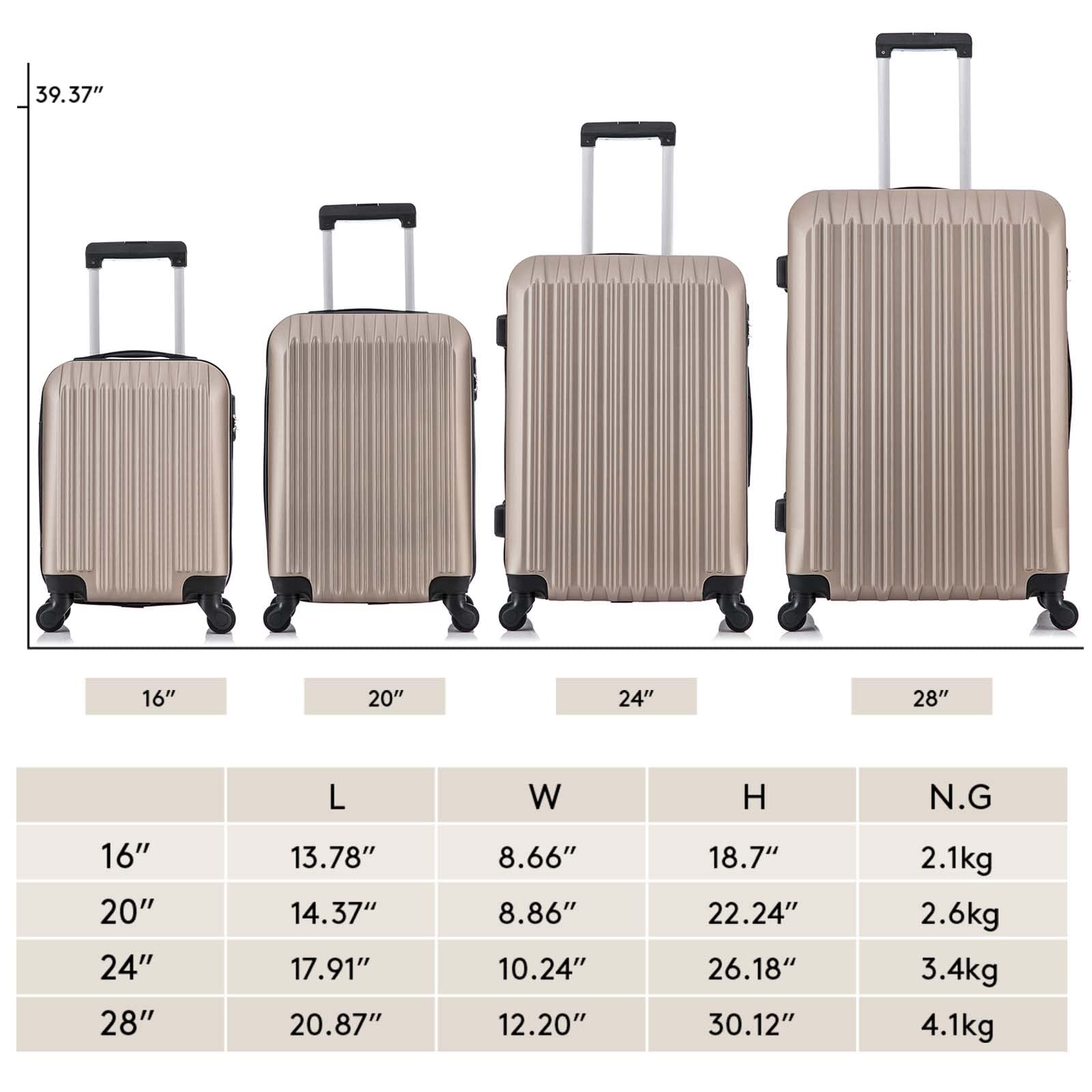 Fridtrip 4 Piece Luggage Sets Hard Shell Lightweight ABS Luggage Suitcase with Durable Spinner Wheels 16" 20" 24" 28" (Champagne Gold)