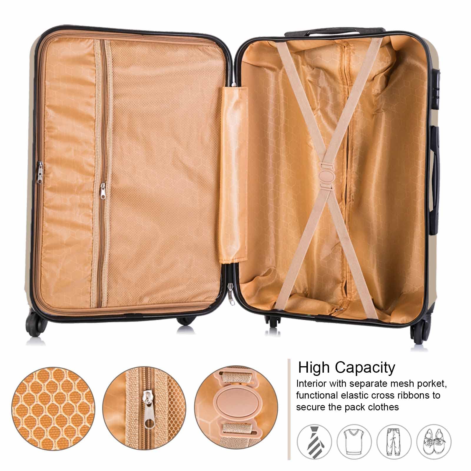 Fridtrip 4 Piece Luggage Sets Hard Shell Lightweight ABS Luggage Suitcase with Durable Spinner Wheels 16" 20" 24" 28" (Champagne Gold)