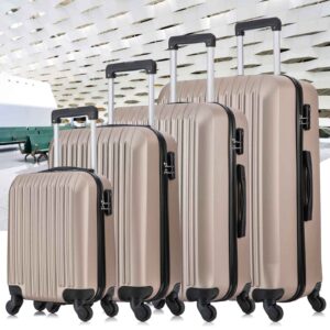 Fridtrip 4 Piece Luggage Sets Hard Shell Lightweight ABS Luggage Suitcase with Durable Spinner Wheels 16" 20" 24" 28" (Champagne Gold)