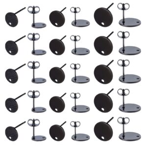 UNICRAFTALE 24pcs 3 Sizes Stainless Steel Stud Earring Flat Round Earrings Posts Black Ear Stud with Loop and Ear Nuts Metal Earrings Stud for Earring Jewelry Making