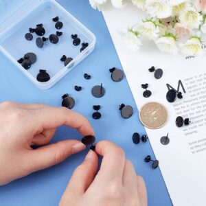 UNICRAFTALE 24pcs 3 Sizes Stainless Steel Stud Earring Flat Round Earrings Posts Black Ear Stud with Loop and Ear Nuts Metal Earrings Stud for Earring Jewelry Making