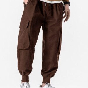 Men's Joggers Pants Casual Baggy Cotton Drawstring Tapered Sweatpants Cargo Hippie Loose Fit Trousers with Multi-Pocket