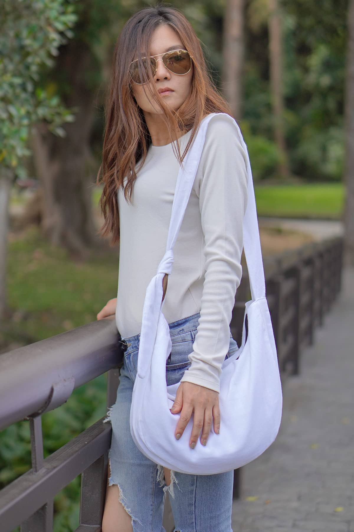 YOUR COZY Women's White Cotton Hobo Bag