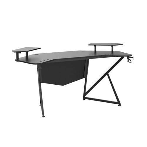 JWX Gaming Desk with Removable Speaker Stand, 72'' Large Studio Wing-Shaped Gaming Desk with Headphone Stand, Cup Holder for Live Streamer, Social Media Influencers & Music Recording