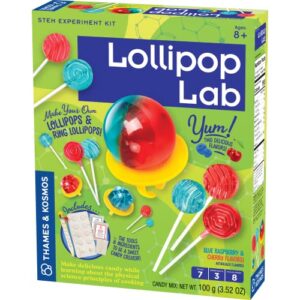 thames & kosmos lollipop lab | stem experiment & activity kit | make yummy red cherry and blue raspberry lollipops & ring lollipops! | explore chemistry & math | includes real candy thermometer