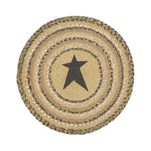 vhc brands kettle grove table mat- pot holder- woven jute trivet, 15" round, stencil star