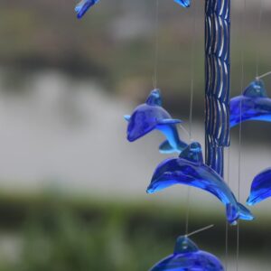 Chyeda Creative Heart Shape Dolphin Wind Chimes-Blue 90CM-Suitable for Garden, Patio, Backyard, Porch or a Gift for him/her