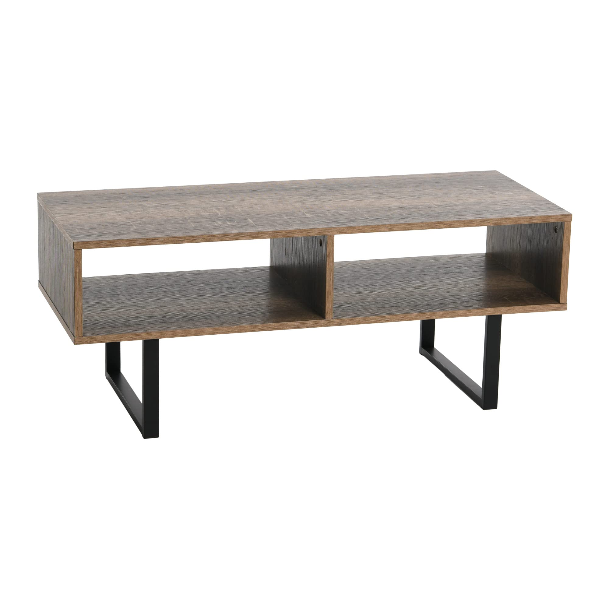 Household Essentials Jamestown TV Stand Coffee Table with Rectangular Storage Compartments Ashwood Rustic Wood Grain and Black Metal