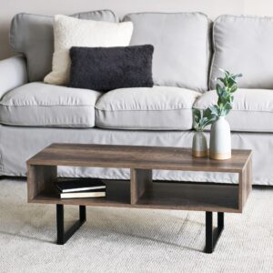 Household Essentials Jamestown TV Stand Coffee Table with Rectangular Storage Compartments Ashwood Rustic Wood Grain and Black Metal