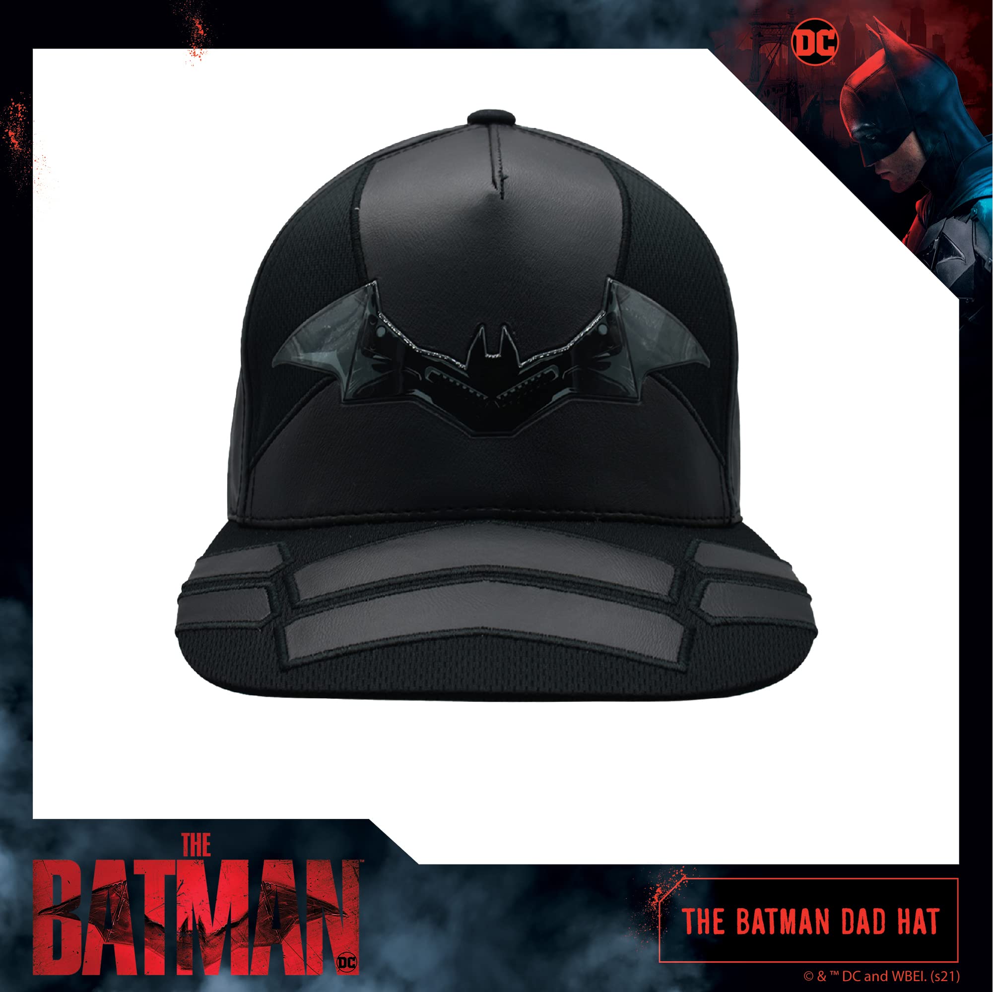 DC Comics The Batman Dad Hat, Armor Design Adult Baseball Cap with Flat Brim, Black, One Size