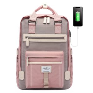 lovevook laptop backpack for women waterproof travel backpack cute backpack with usb charging port 14 inch, pink