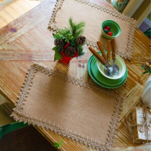 boho placemats with jute lacy set of 4,burlap placemats farmhouse dinner table mats washable linen cafe palce mat heat-resistant placemat for dining table kitchen parties