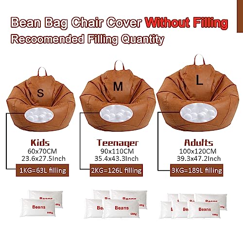 BJYX Bean Bag Sofa Cover Without Filler, PU Leather Home Leisure Single Couch Living Room Bedroom Beanbag Chair Lazy Lounger Cover, 60X70CM