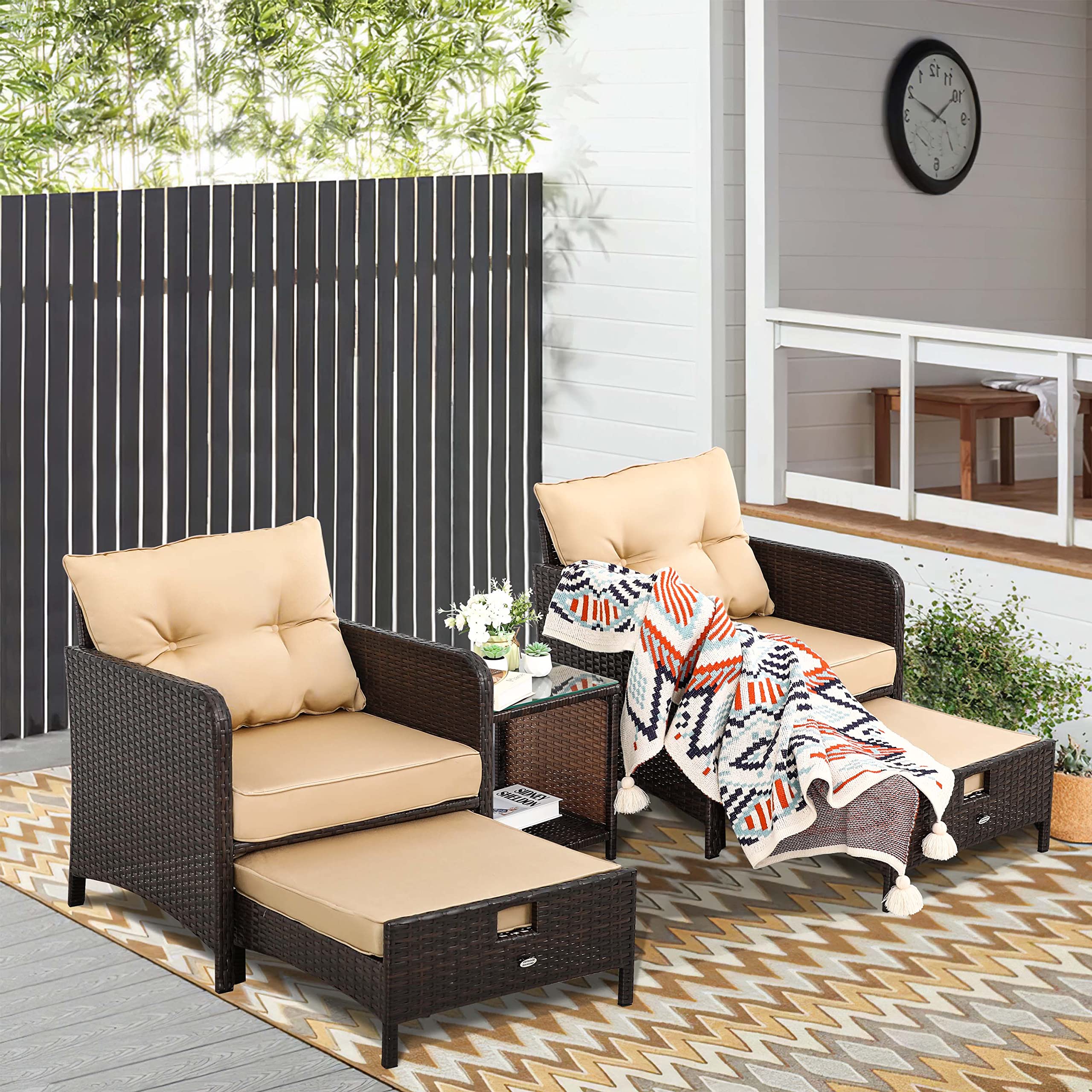 Patio Furniture Sets 5 Piece, Patio Conversation Sets, Outdoor Wicker Patio Furniture Set, Outdoor Patio Furniture, PE Rattan Patio Furniture, Porch Furniture Set, Patio Furniture with Ottoman