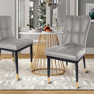 Bekrvio High-Back Faux Leather Dining Chairs Set of 2, Modern Sturdy Upholstered Accent Side Chair Deep Sponge Padded Seat with Metal Legs for Kitchen Dining Room Living Room Bedroom(Silver)