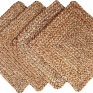 Jute Braided Placemats Reversible, 100% Jute, Nonslip 14x14 Square Farmhouse Vintage Jute Placemats for Dining Table Place Mat (4)