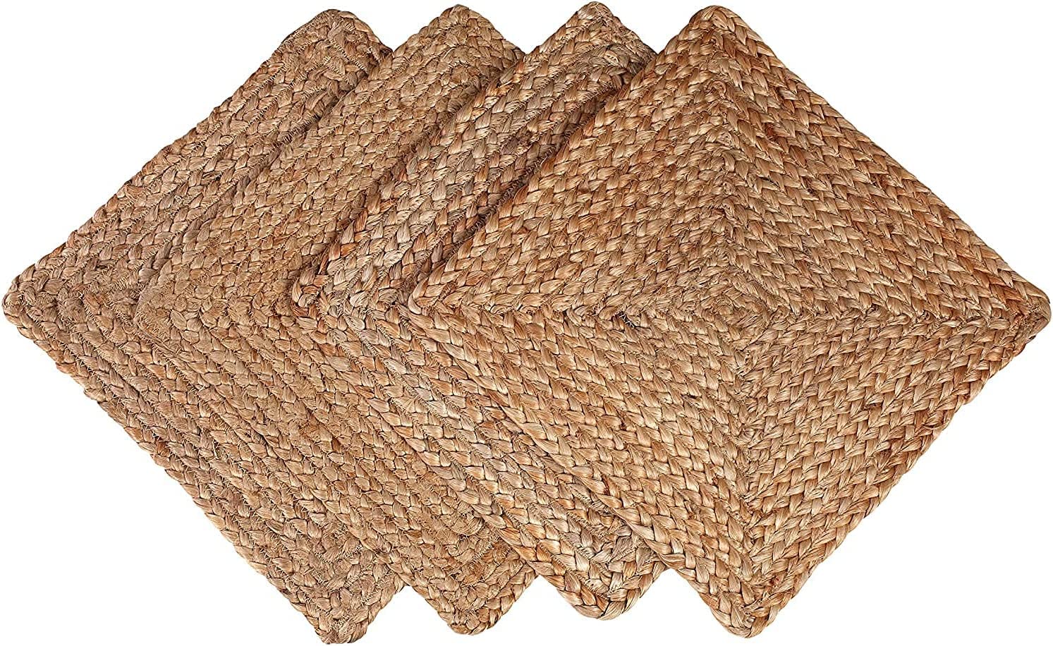 Jute Braided Placemats Reversible, 100% Jute, Nonslip 14x14 Square Farmhouse Vintage Jute Placemats for Dining Table Place Mat (4)