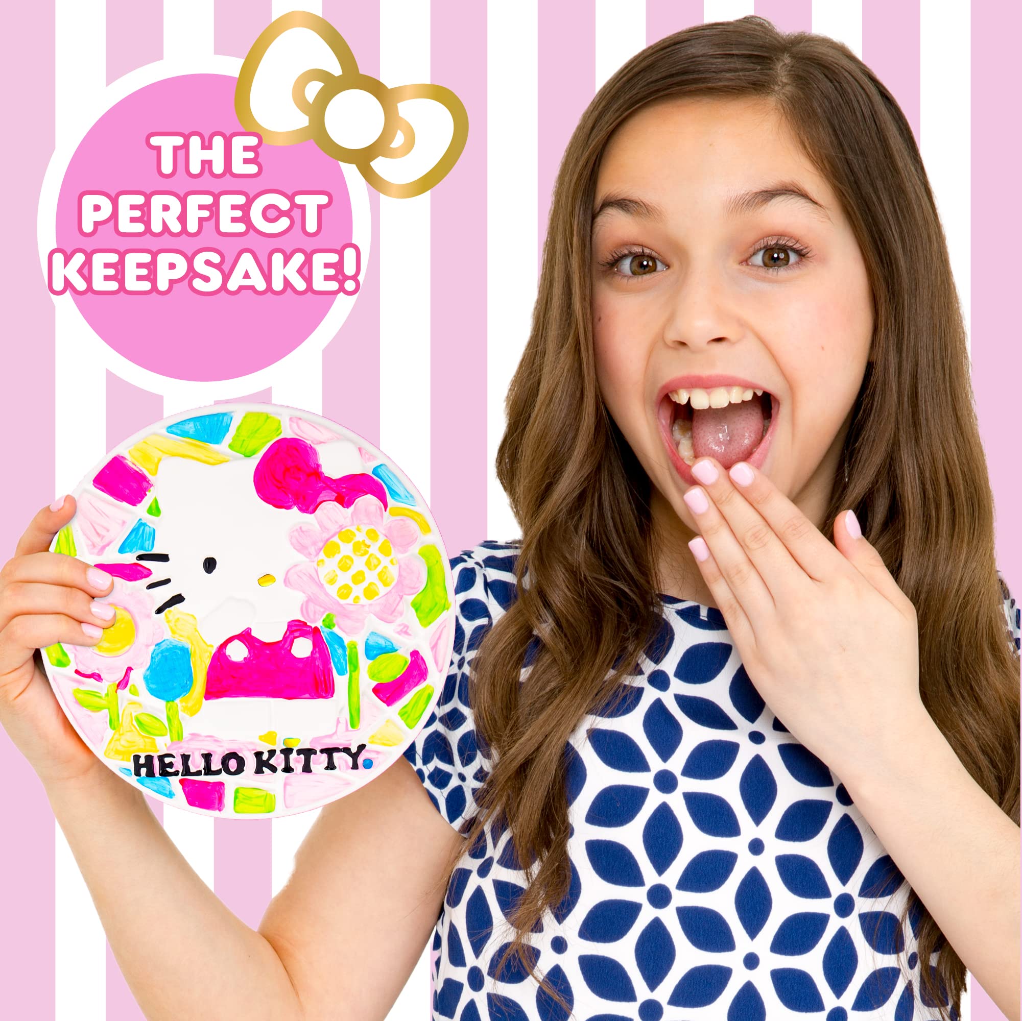 Sanrio Hello Kitty Paint Your Own Stepping Stone, Includes 7” 6 Paints & 1 Paintbrush, Cute Gifts for Kids Teens Girls Adults