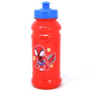 zak designs spidey & friends 16oz water bottle - cool kids red pull-top bottle with marvel spider-man design for sports, school & playtime - easy carry & grip reusable drinking water bottle