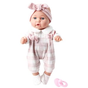 Enjoyin 12'' Baby Doll in Gift Box with Pink Cloths, Pacifier, 13''x13'' Microfabric Blanket, and Feeding Bottle. Gift Idea for Ages 3+