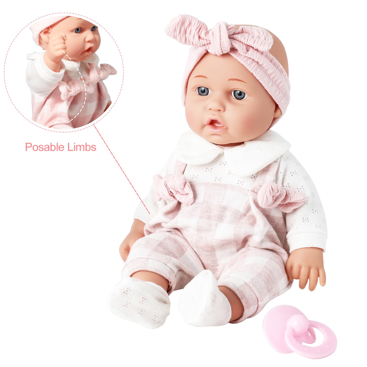 Enjoyin 12'' Baby Doll in Gift Box with Pink Cloths, Pacifier, 13''x13'' Microfabric Blanket, and Feeding Bottle. Gift Idea for Ages 3+