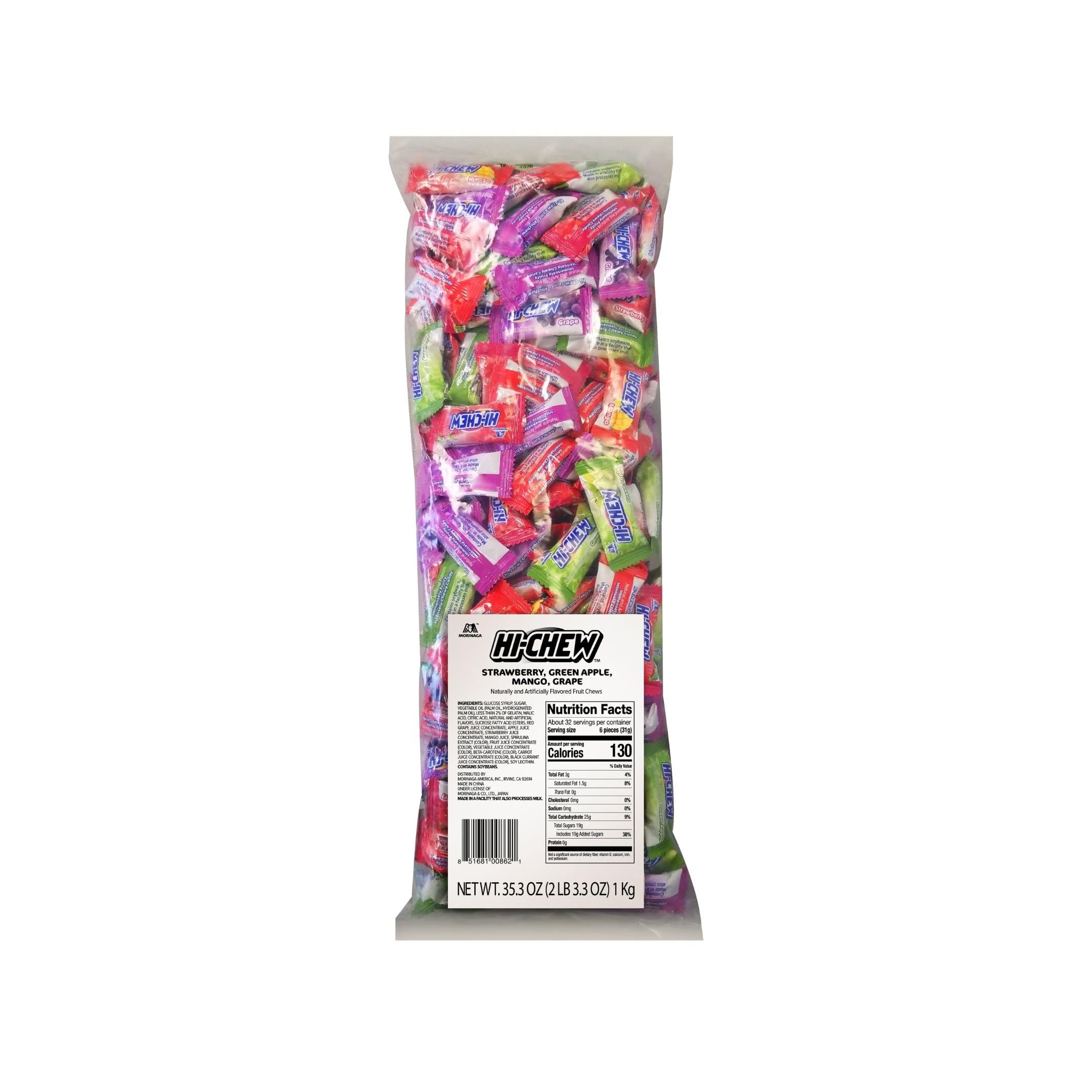 HI-CHEW Assorted Bulk Bag, 35.3oz | 185+ Count Individually Wrapped | Green Apple Strawberry Mango Grape | Soft & Chewy Taffy Candy | Made with Immensely Juicy Fruit Flavors | Individually Wrapped