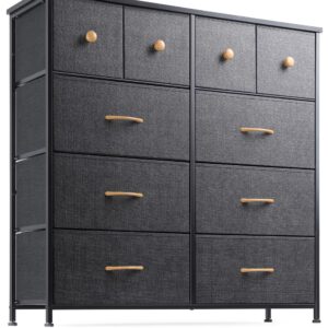 Nicehill Dresser for Bedroom with 10 Drawers, Storage Drawer Organizer, Tall Chest of Drawers for Closet, Living Room, Hallway, Entryway, Fabric Drawers (Black Grey)