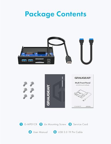 GRAUGEAR 3.5 Inch Front Panel USB C Hub, SD/microSD Internal Card Reader, 20Gbps USB 3.2 Gen 2x2, 20-pin Type-E Key-A Header & USB3.0 Header & 15-Pin SATA Power Connector Required [G-MP01CR]