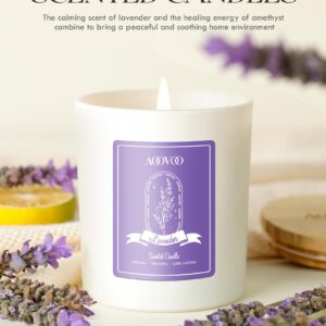 AOOVOO Lavender Scented Candles for Women - Aromatherapy Candle with Crystals Inside, 10oz Soy Candles for Home Scented, Christmas Birthday Gifts Candle for Women Mom