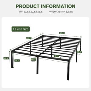 IMUsee Heavy Duty 18.3 inch Queen Size Platform Bed Frame with Large Under Bed Storage Space, Sturdy Metal Frame/Mattress Foundation/No Box Spring Needed/Easy Assembly/Noise-Free