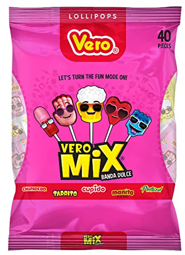 Vero Mix Banda Dulce Assorted Sweet Lollipops, Artificially Flavored, 1 Pound 4.31 Ounces, 40 Count Bag