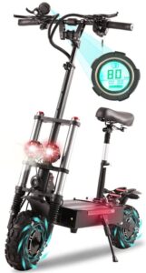 35ah 5600w electric scooter adults 50 mph off road sport scooter with seat,60v dual drive 56 miles range 11" off road tires,heavy duty 440 lbs load dual braking system & dual 2 chargers