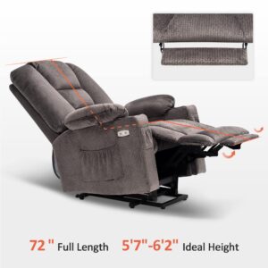 MCombo Large Power Lift Recliner Chair Sofa with Massage and Heat for Big and Tall Elderly People, 3 Positions, Cup Holders, and USB Ports, Fabric 7549 (Large, Grey)