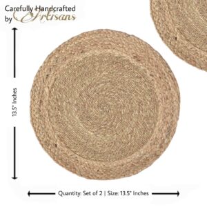 Trunkin' Set of 2, 13.5" Natural Braided Jute Placemat | Table Placemats for Easter Holiday or Spring Season | Table Mats for Party, Wedding