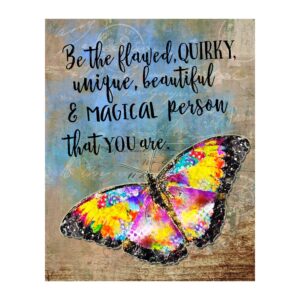 beautiful person you are inspirational quotes wall painting for living room, floral wall art butterfly bathroom decor, art coastal decor for home, great gift for office, unframed - 8 x 10