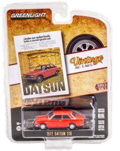 1972 datsun 510 orange under our sedan body lurks a secret sports car vintage ad cars series 5 1/64 diecast model car by greenlight 39080 c