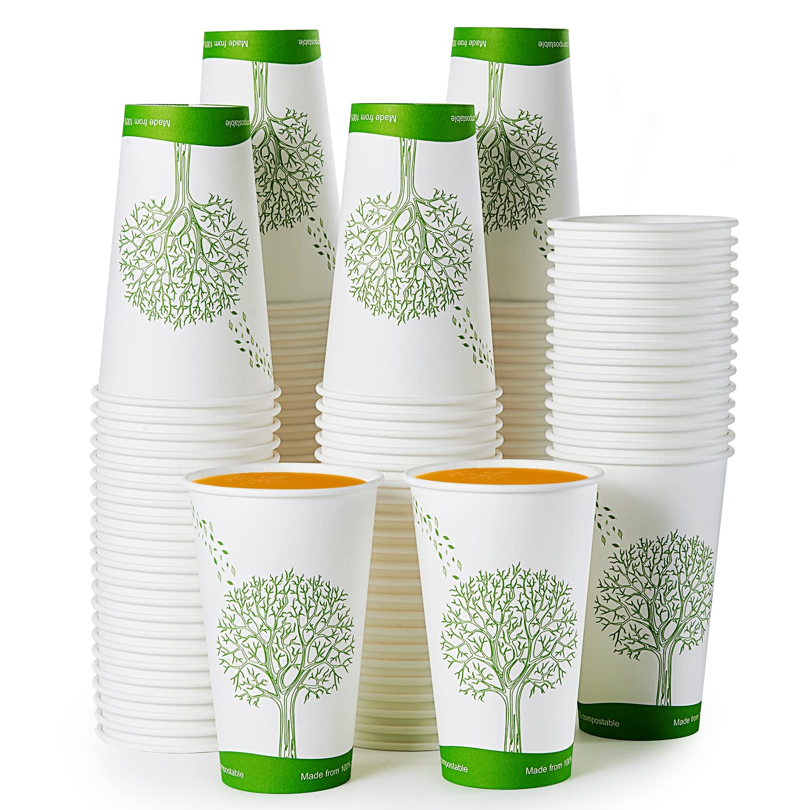 ECOLipak [210 Count] 16 oz Compostable Cups, Biodegradable Disposable Paper Cups with PLA Lined, Eco-friendly Paper Coffee Cups for Party, Picnic,Travel,and Events