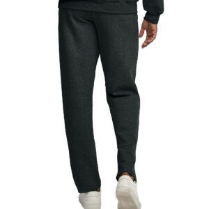 Fruit of the Loom Men's Eversoft Fleece Open Bottom Sweatpants with Pockets, Relaxed Fit, Moisture Wicking, Breathable, Black Heather, Small