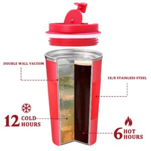 Coffee Travel Mug,14OZ Double Walled Insulated Vacuum Coffee Tumbler With Leakproof Flip Insulated Coffee Mug, For Hot And Cold Water Coffee And Tea In Travel Car Office School Camping (Red, 14OZ)