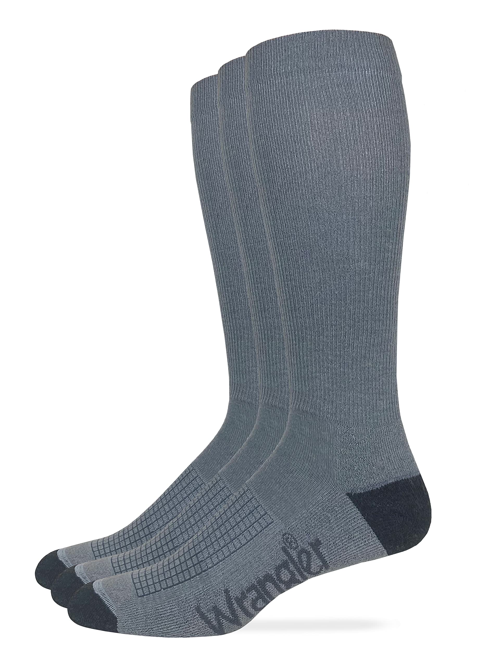 Wrangler Mens Ultra Dri Sorbtek Seamless Toe Tall Boot Socks 3 Pair Pack (Large, Grey)