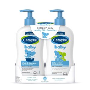 cetaphil baby wash & shampoo plus body lotion, healthy skin essentials, head to toe hydration for up to 24 hours, for delicate, sensitive skin, 2-pack,white