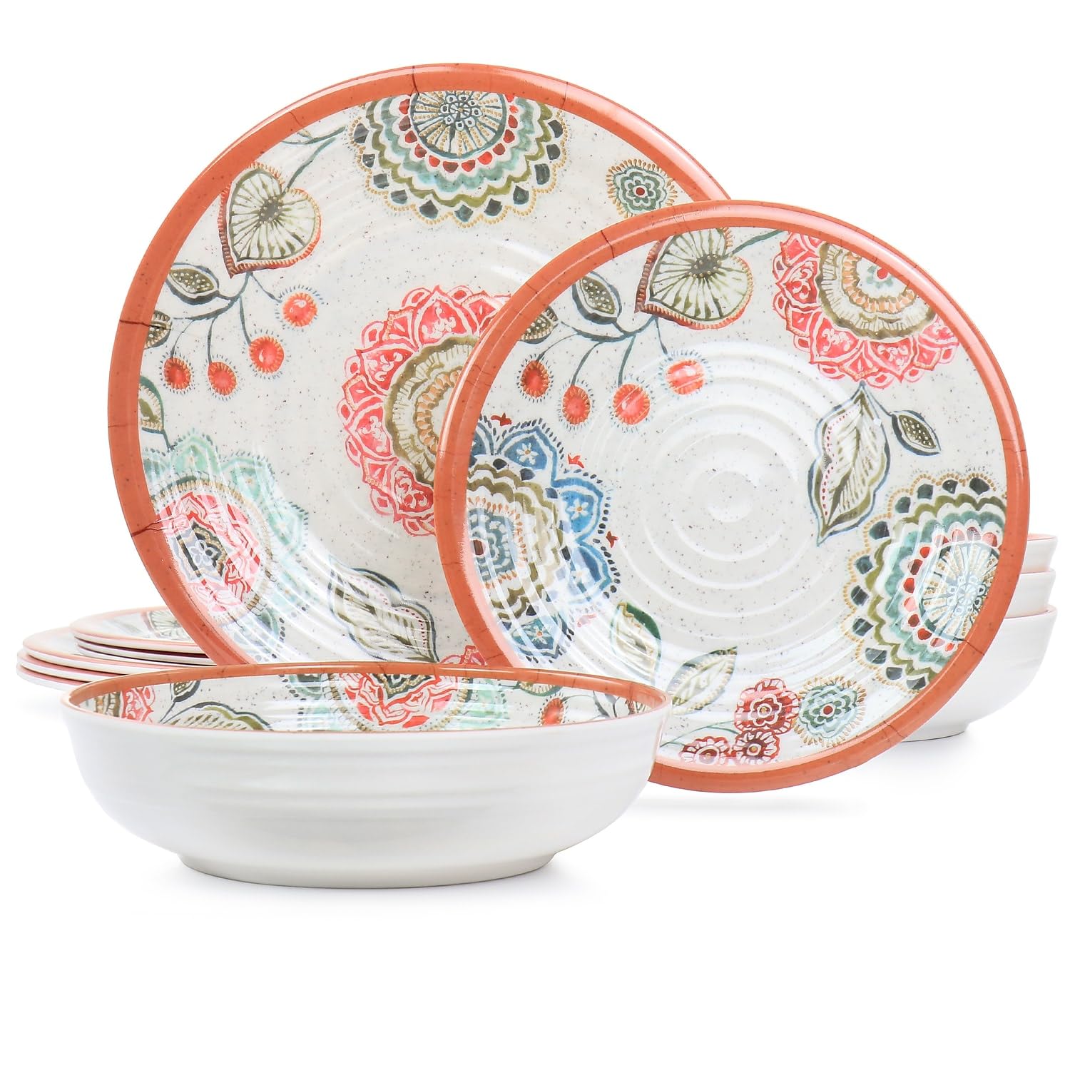 Elama Ester 12 Piece Melamine Dinnerware Set, Multi Colored