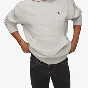 Calvin Klein Men's Relaxed Fit Monogram Logo Fleece Hoodie, Heroic Grey Heather, XX-Large